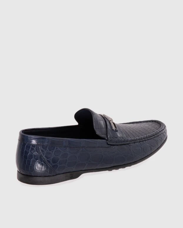 Stefano Ricci лофери чоловічі сині з фактурної шкіри та металічною вставкою 173737 - фото 3