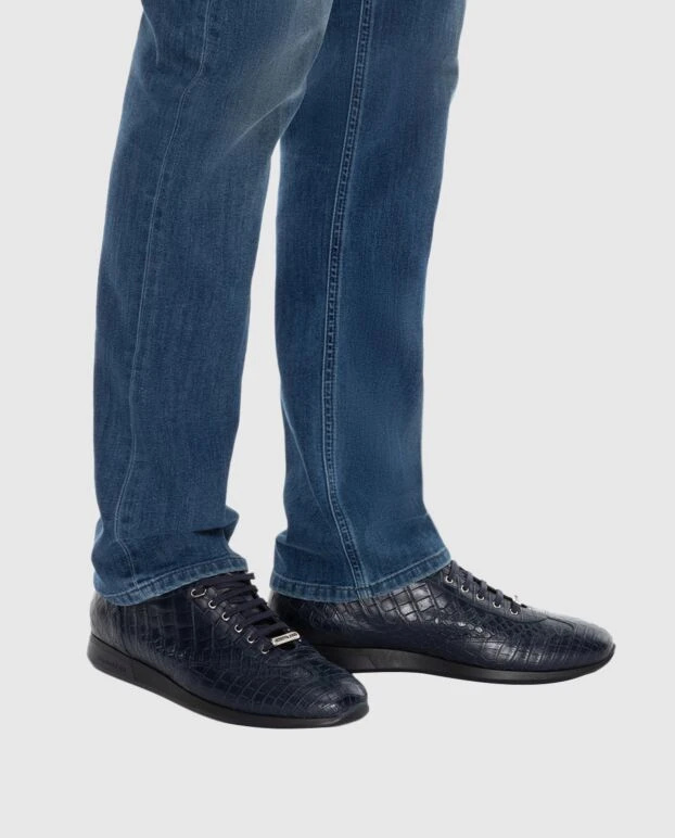 Stefano Ricci снікери зі шкіри алігатора сині чоловічі 173738 - фото 2