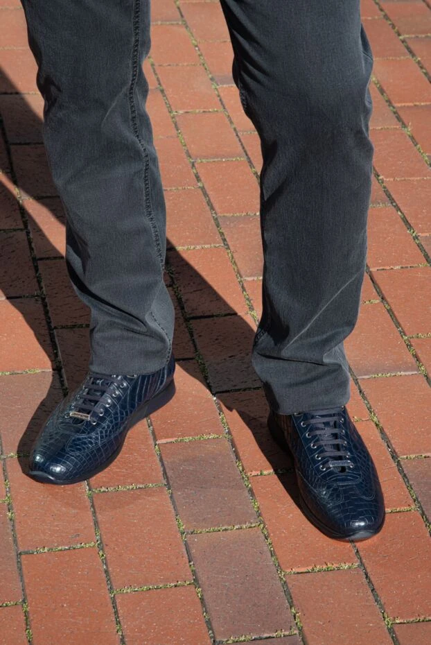 Stefano Ricci снікери зі шкіри алігатора сині чоловічі 173738 - фото 3