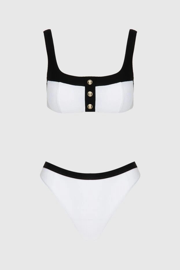 Balmain women's two-piece swimsuit white with black stripes and buttons 173745 - photo 1