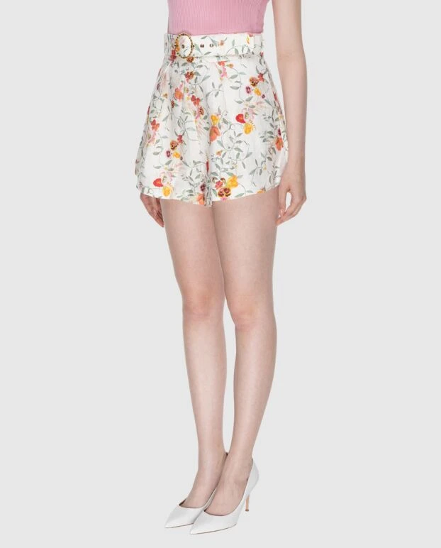 Zimmermann women's white linen shorts with a floral print belt 173783 - photo 3