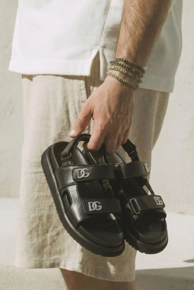 Dolce & Gabbana sandals for men black leather with logo 173825 - photo 2