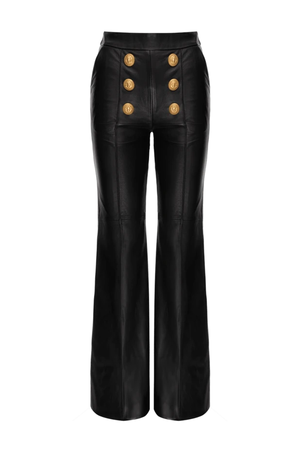 Balmain women's leather black pants with gilded buttons with lions 173859 - photo 1