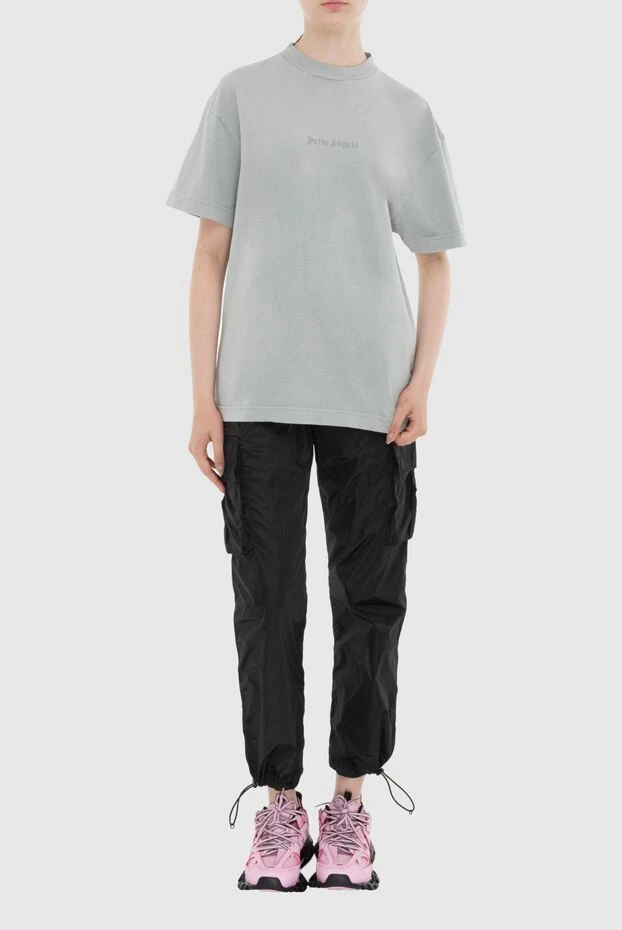 Palm Angels women's gray cotton loose-fitting t-shirt with logo 196959 - photo 2