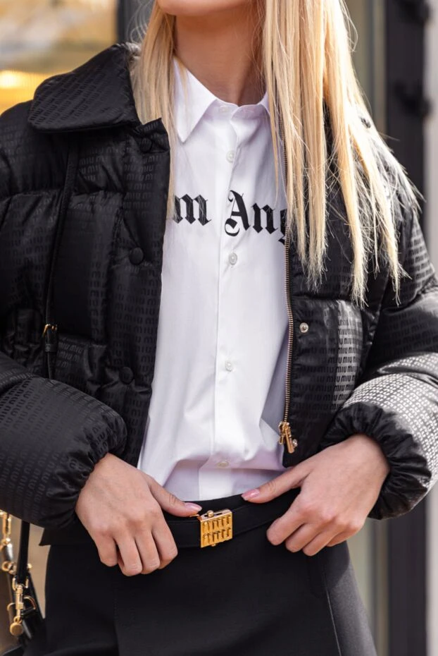 Palm Angels women's white cotton shirt with black logo on the chest 173945 - photo 2