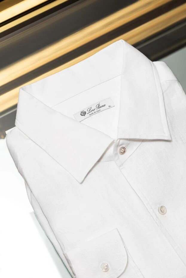 Loro Piana men's white linen shirt with patch pocket and light texture 173993 - photo 2