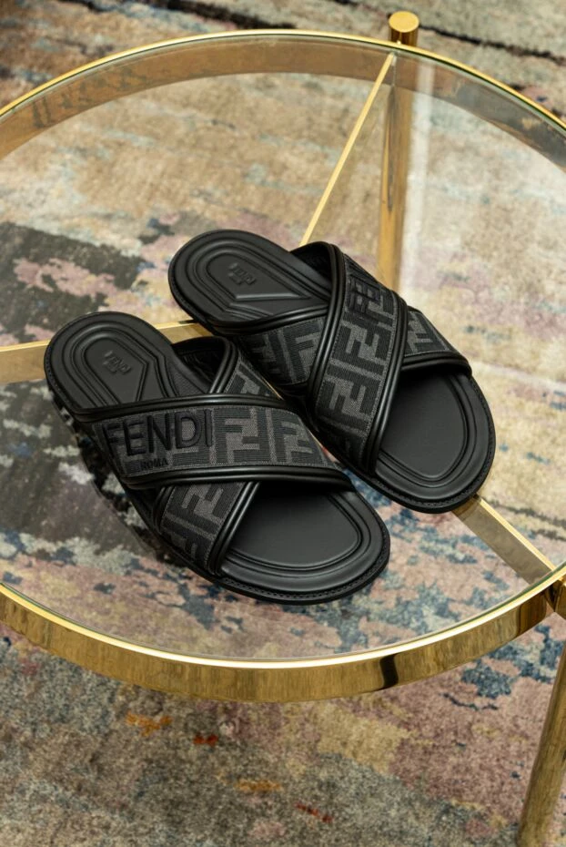 Fendi men's black leather sandals with logo print 174020 - photo 2