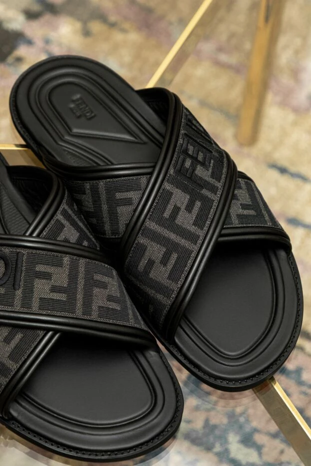 Fendi men's black leather sandals with logo print 174020 - photo 3