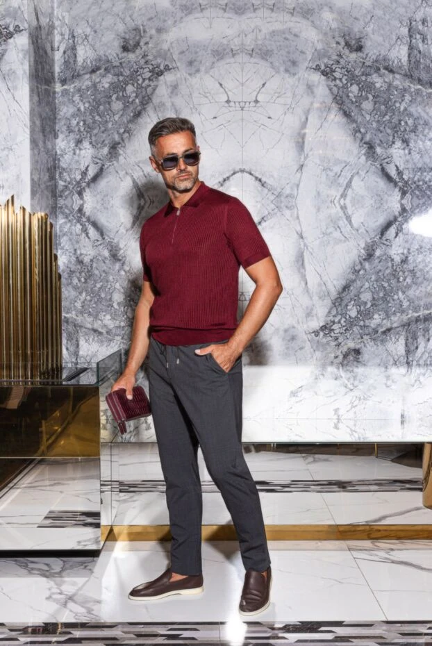 Corneliani шовкове поло бордового кольору з рельєфною в'язкою 174028 - фото 2