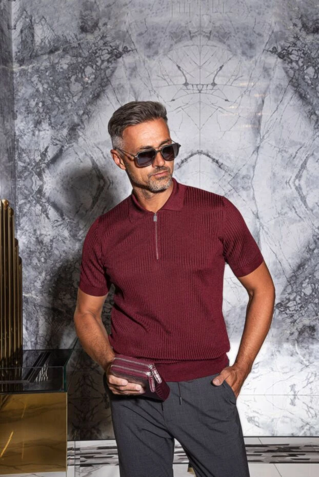 Corneliani шовкове поло бордового кольору з рельєфною в'язкою 174028 - фото 3