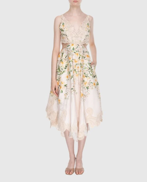 Zimmermann women's beige linen dress in floral print with lace 174042 - photo 2
