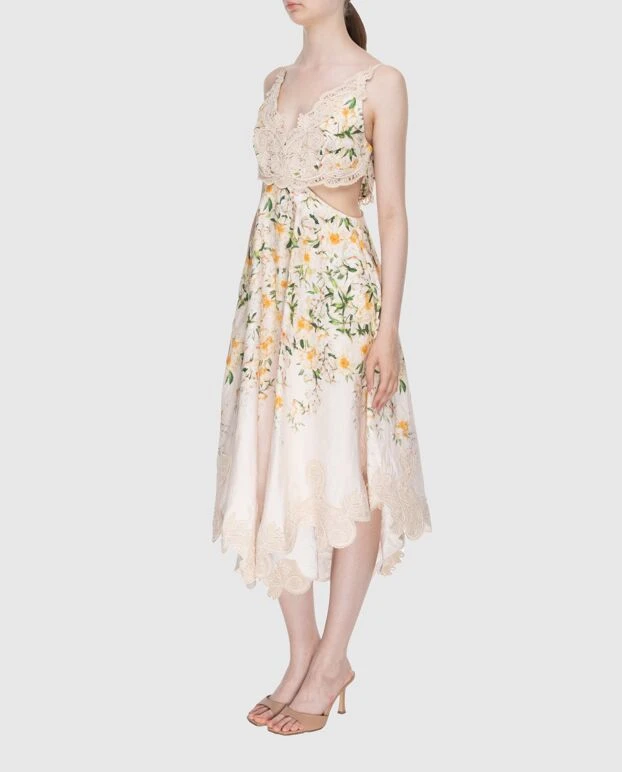 Zimmermann women's beige linen dress in floral print with lace 174042 - photo 3