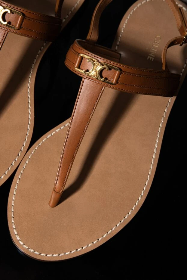 Celine women's leather slippers with a gold-plated logo, brown 174144 - photo 2