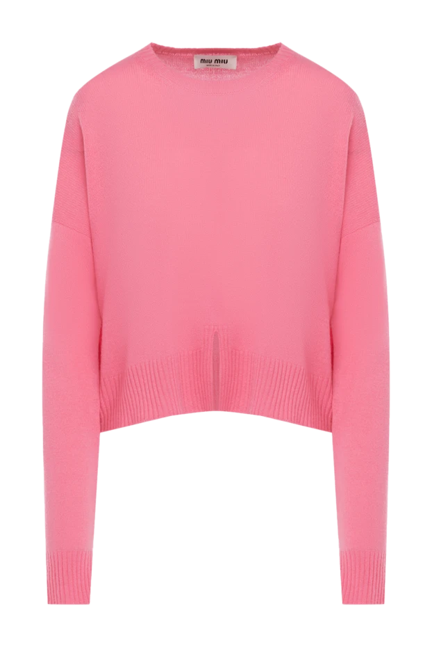 Miu Miu women's pink cashmere sweater with beige logo on the back 174217 - photo 1