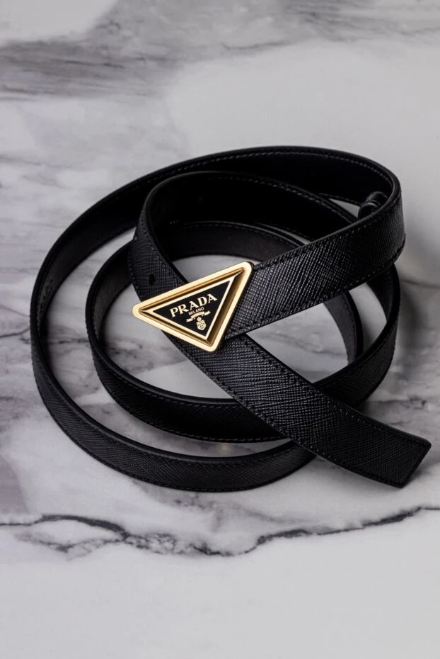 Prada women's black leather belt with triangular logo buckle 174234 - photo 3