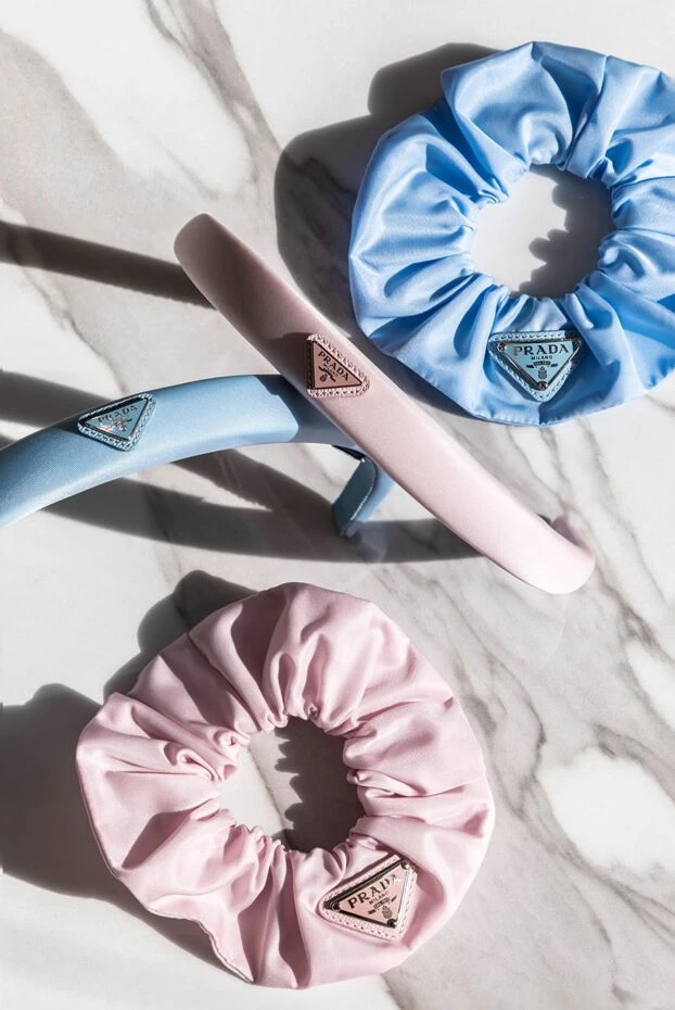 Prada women's hair elastic blue with logo patch 174240 - photo 2