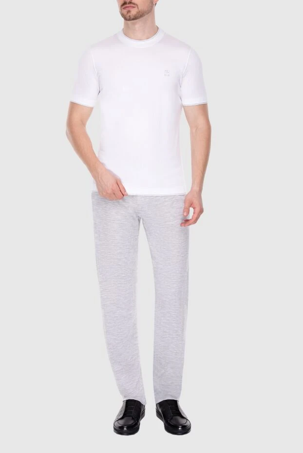 Brunello Cucinelli футболка мужская белая хлопковая с серым лого 174283 - фото 2