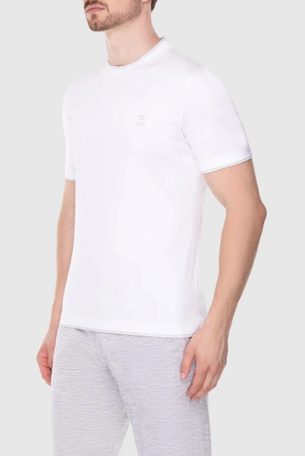 Brunello Cucinelli футболка мужская белая хлопковая с серым лого 174283 - фото 3