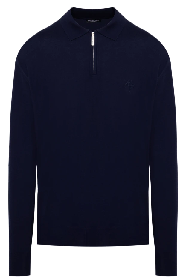 Поло мужское синее шерстяное с лого - фото 1