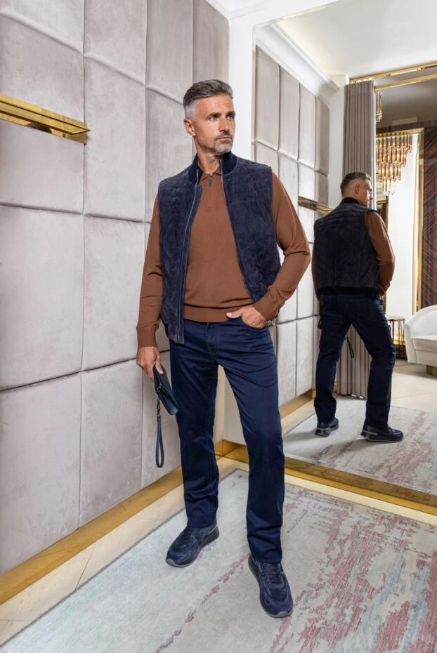 Поло чоловіче коричневе вовняне з лого - фото 2