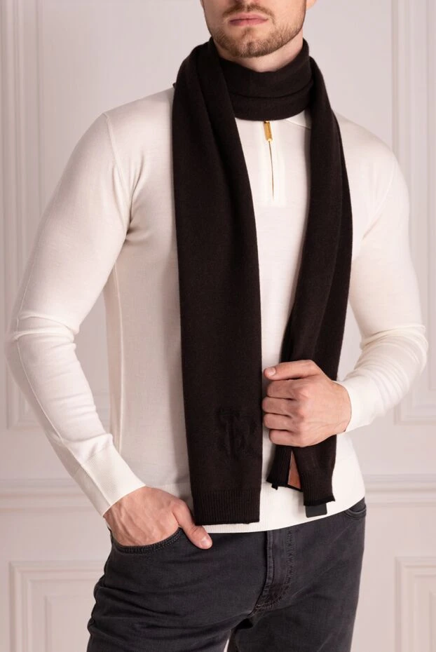 Шарф із кашеміру шовку коричневий чоловічий - фото 2