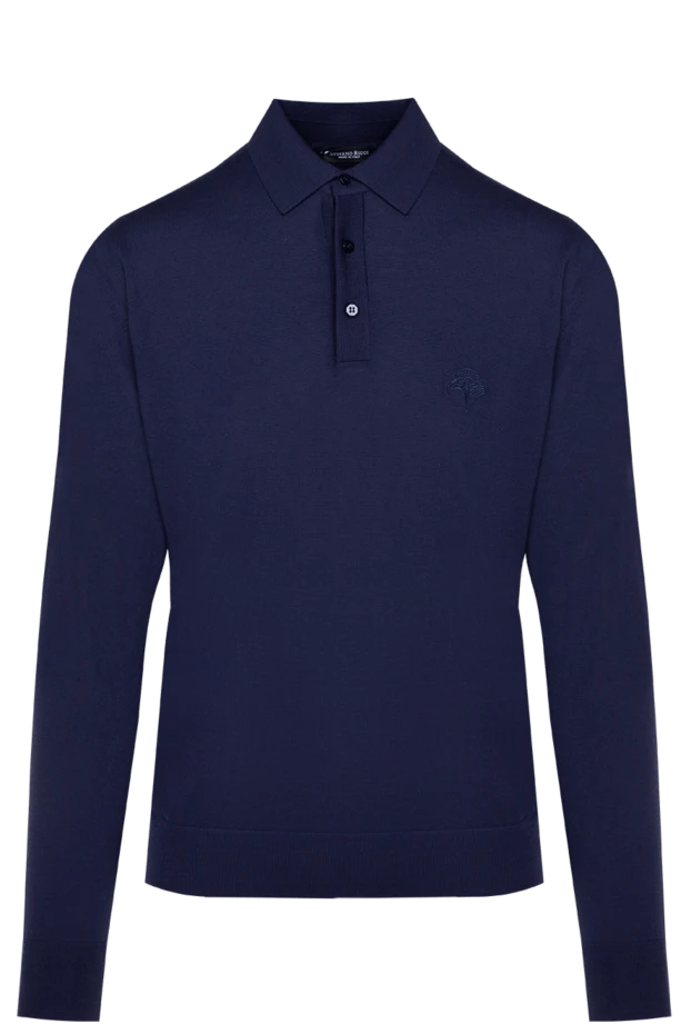 Men's blue woolen polo with embroidered logo - photo 1