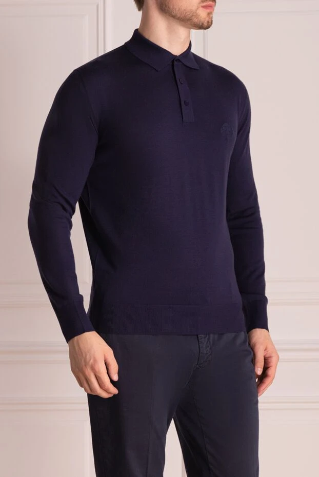 Stefano Ricci men's blue woolen polo with embroidered logo 174365 - photo 3