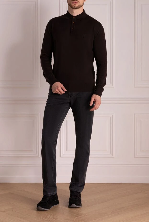 Stefano Ricci поло чоловіче коричневе вовняне з вишитим лого 174367 - фото 2