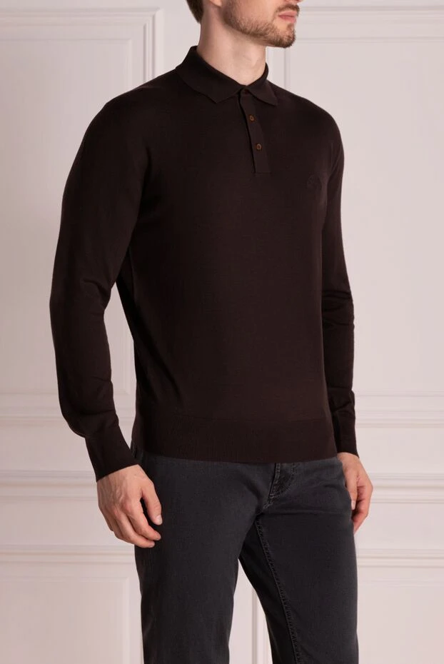 Stefano Ricci поло чоловіче коричневе вовняне з вишитим лого 174367 - фото 3