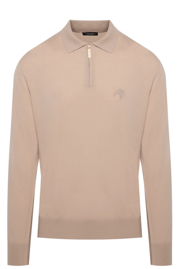 Поло мужское бежевое шерстяное с вышитым лого - фото 1