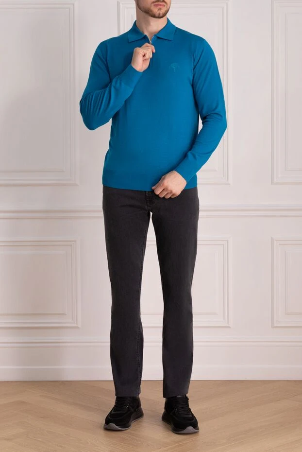 Stefano Ricci men's blue woolen polo with embroidered logo 174371 - photo 2