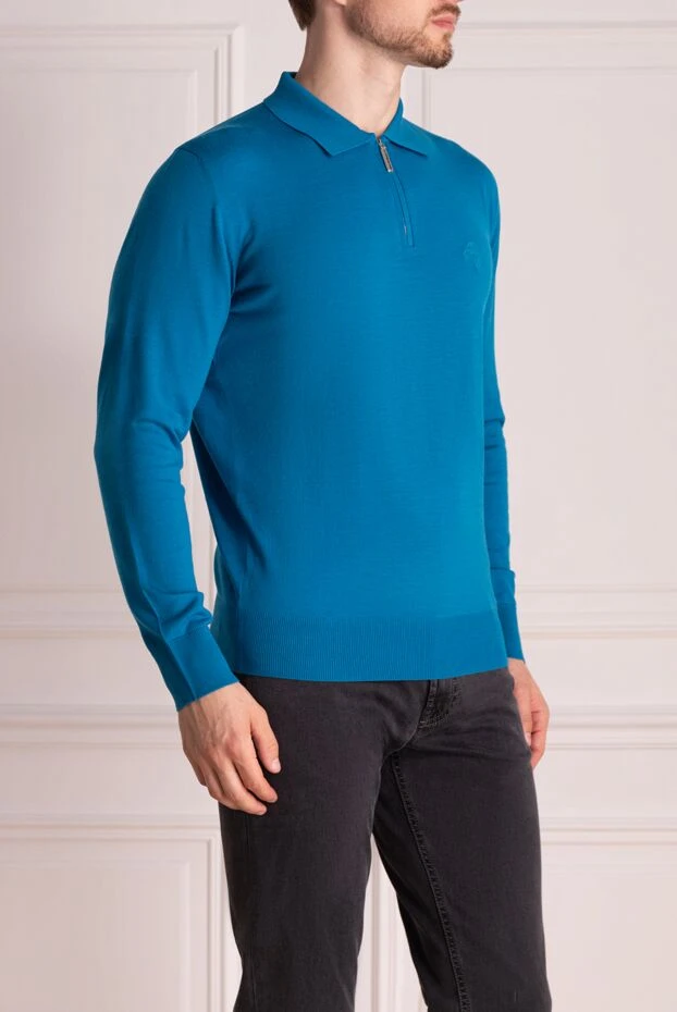 Stefano Ricci men's blue woolen polo with embroidered logo 174371 - photo 3