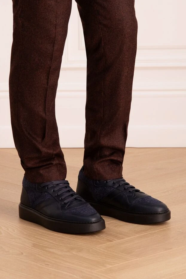 Doucal`s man sneakers made of genuine leather and wool, blue for men buy with prices and photos 174401 - photo 2