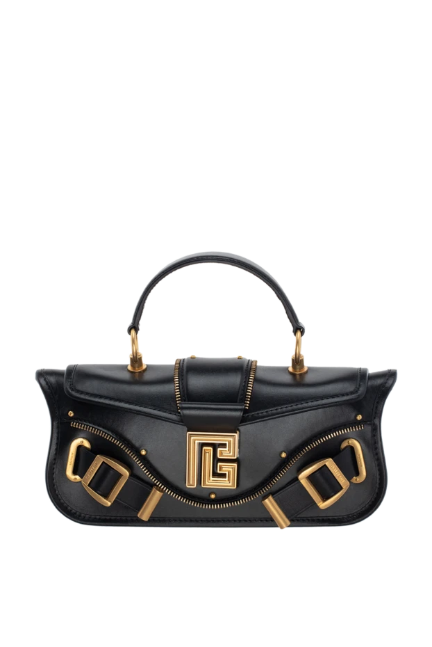 Balmain women's black leather rectangular bag with gilded details 174457 - photo 1