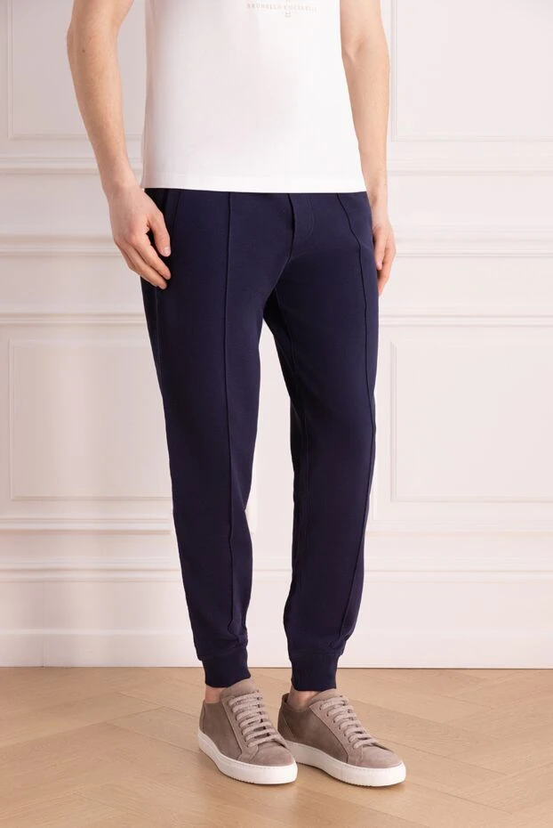 Brunello Cucinelli спортивные штаны мужские из хлопка синие 174556 - фото 3