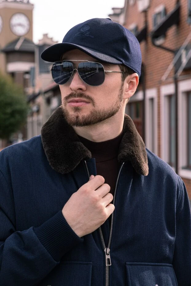 Loro Piana men's wool bomber jacket dark blue with fur collar 174617 - photo 2
