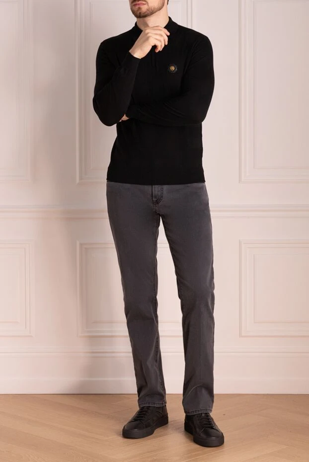 Поло з довгим рукавом із вовни чоловіче чорне - фото 2