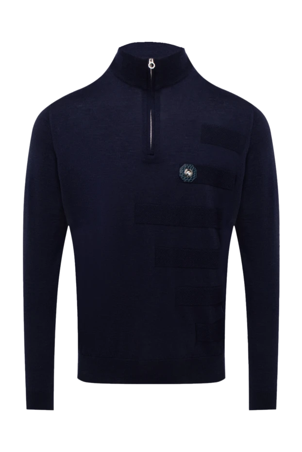 Троєр з вовни та шкіри алігатора синій чоловічий - фото 1