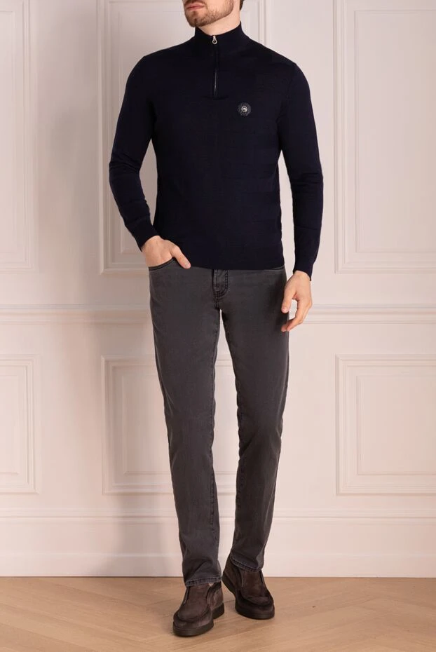 Троєр з вовни та шкіри алігатора синій чоловічий - фото 2