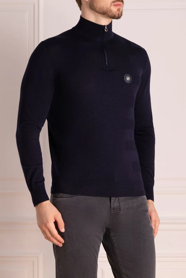 Stefano Ricci trouser made of wool and alligator leather blue men's 174651 - photo 3