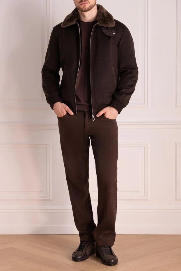 Seraphin man brown cashmere and fur jacket for men 174655 - photo 2