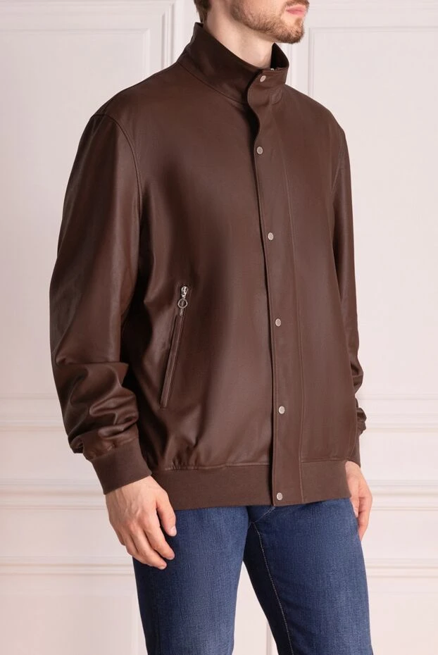 Seraphin man men's brown jacket made of genuine leather and cashmere 179397 - photo 3