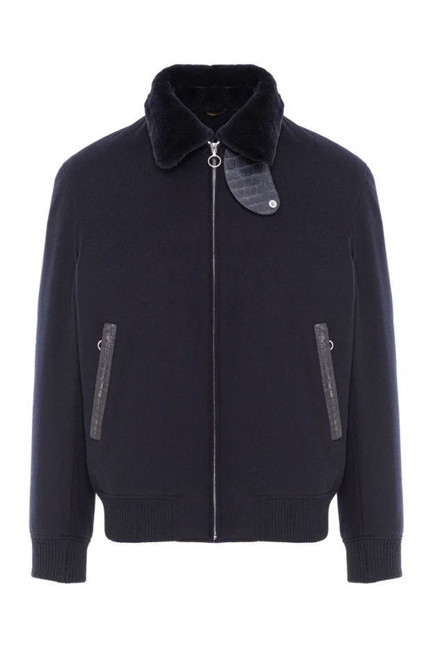 Seraphin blue zip-up jacket with a stand-up collar decorated with a leather element men's 174677 - photo 1