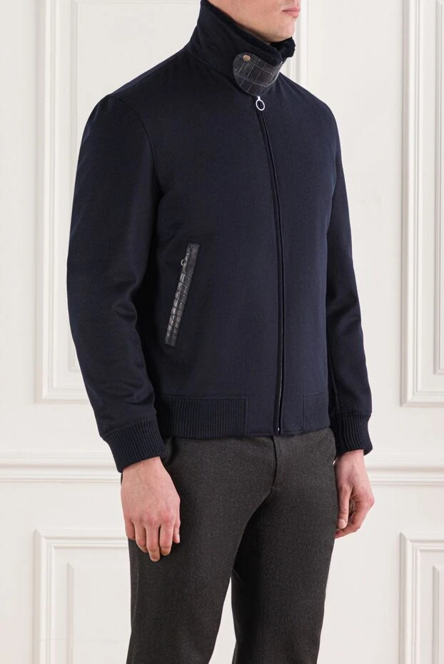 Seraphin blue zip-up jacket with a stand-up collar decorated with a leather element men's 174677 - photo 3