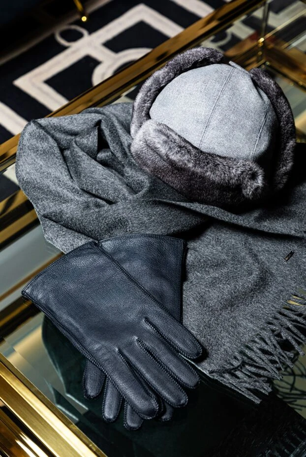 Перчатки из натуральной кожи с контрастной отделкой по краю - фото 2