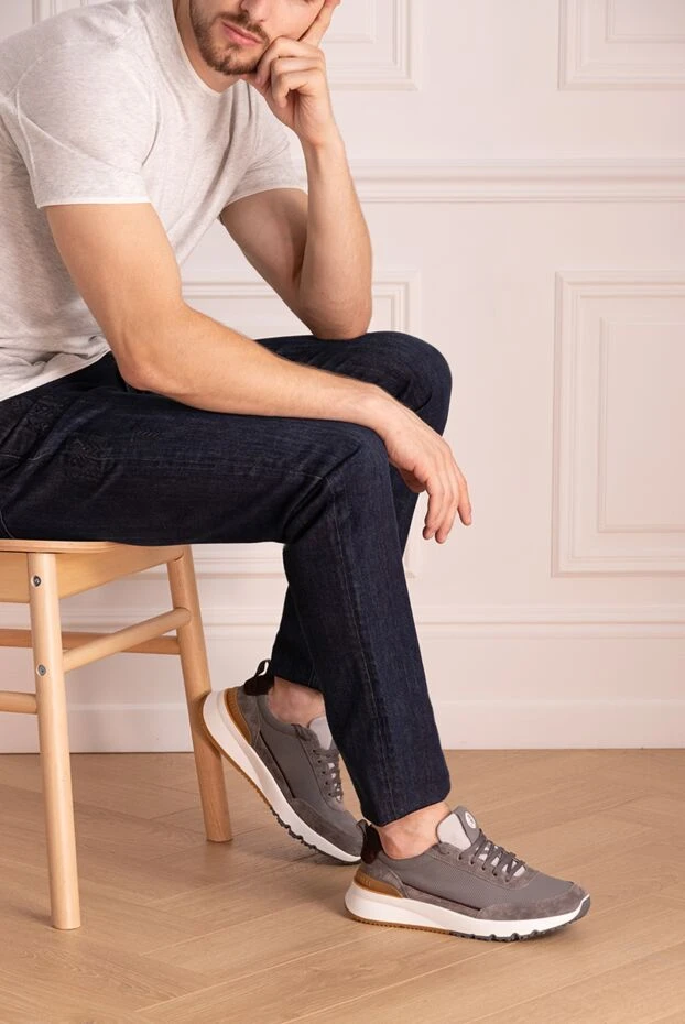 Кросівки із натуральної шкіри сірі чоловічі - фото 2