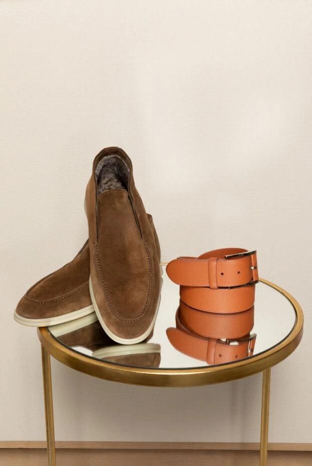 Комфортні лофери з коричневого нубука з внутрішнім хутром - фото 2