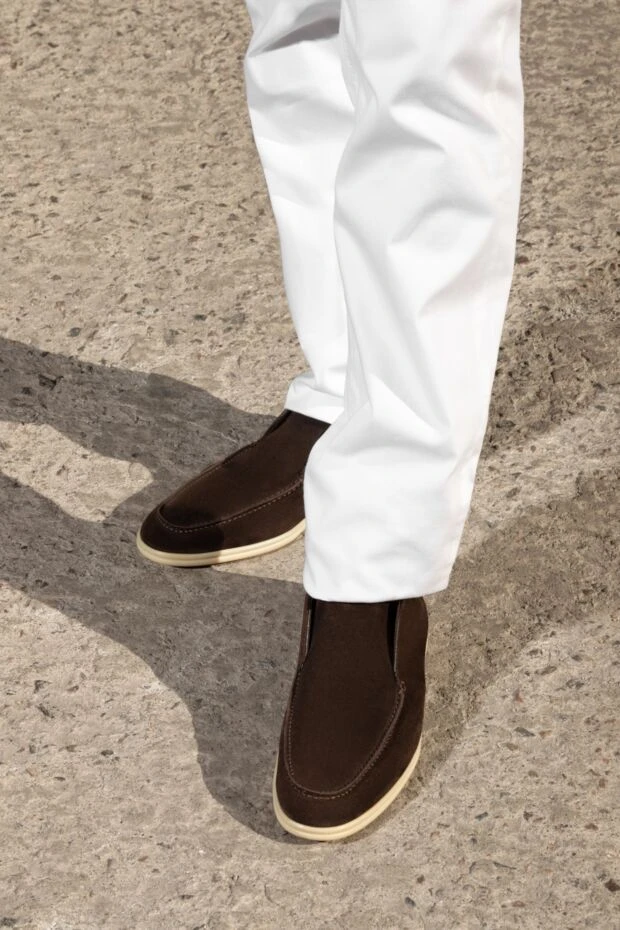 Мужские лоферы из темно- коричневого нубука с внутренним мехом - фото 2