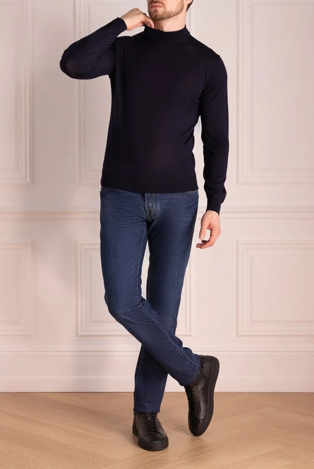 Cesare di Napoli man men's jumper with a high stand-up collar made of wool, blue buy with prices and photos 174807 - photo 1
