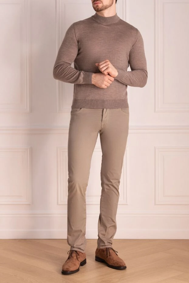 Cesare di Napoli man men's jumper with a high stand-up collar made of wool, beige buy with prices and photos 174808 - photo 2